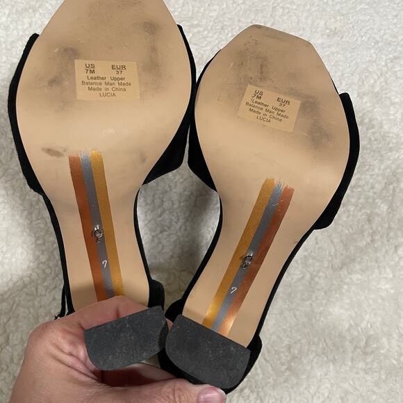 Sam Edelman Lucia Sandals Spool Heels Ankle Strap Suede Open Toe Knot Black 7 - Picture 5 of 7